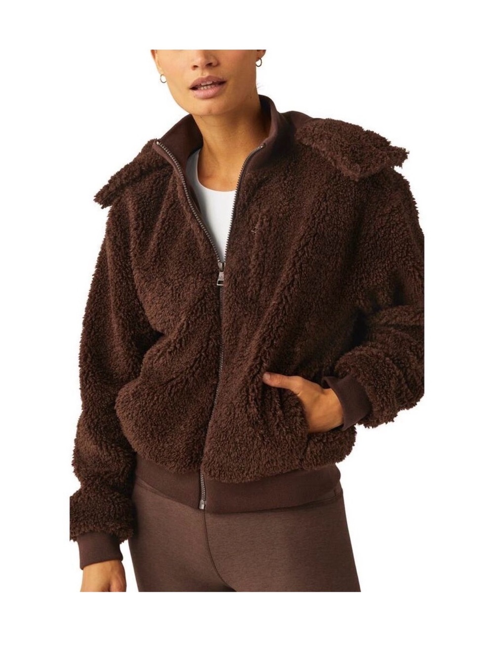 Beyond Yoga Chocolate Brown Teddy Zip-Up Jacket
